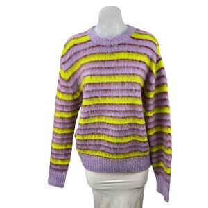 Mnml Women's Purple Striped Wool Long Sleeve Eyelash Knit Sweater Top Size S